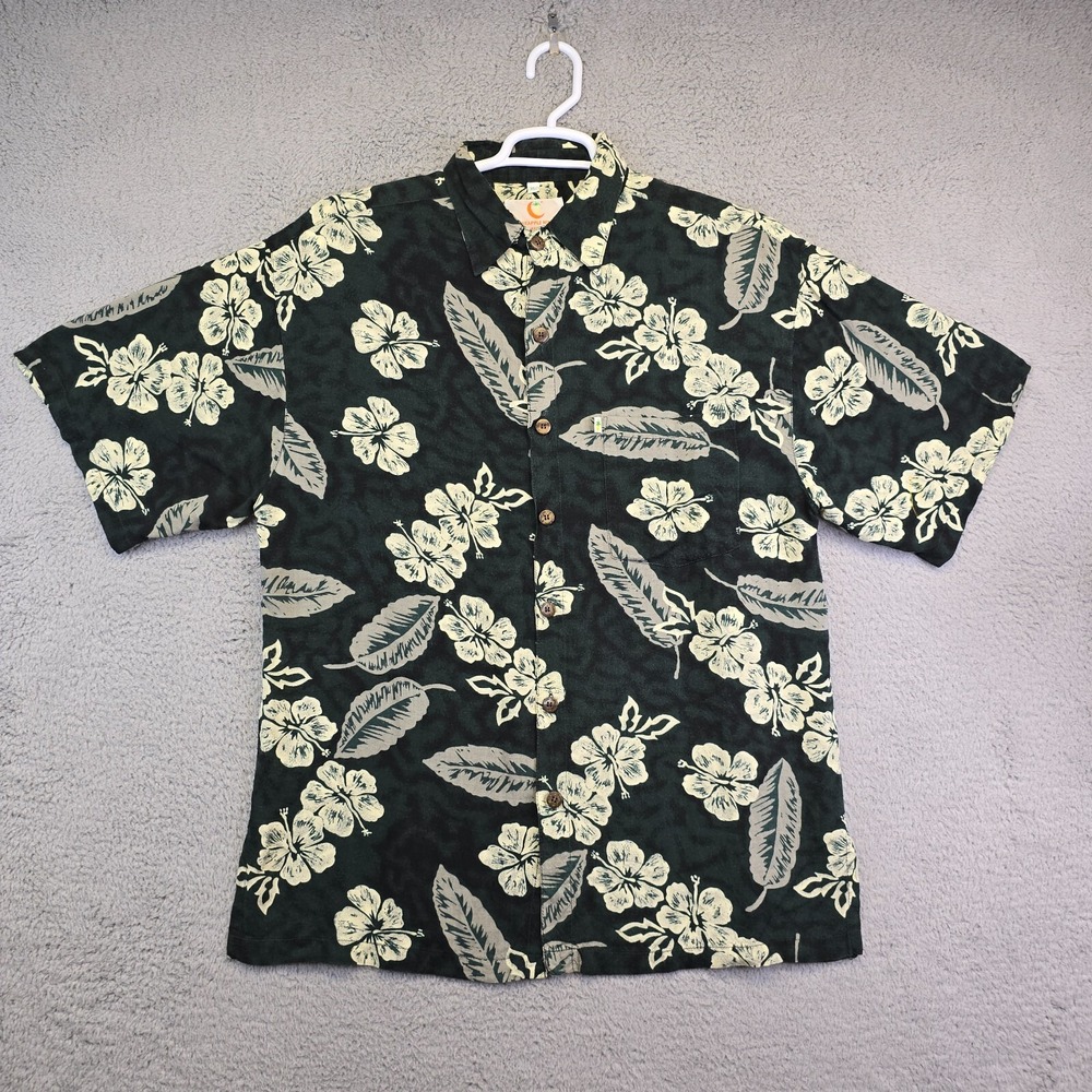 Pineapple Moon Hawaiian Shirt Mens XL Green Button Up Floral Aloha Summer Travel